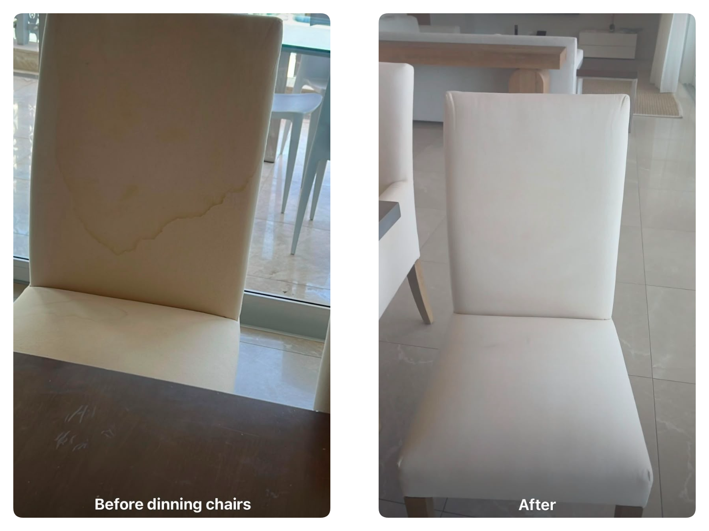 Before and after upholstery cleaning result
